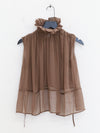 OUDE WAAG High-Neck Shirred Halter Vest OW-OW-25PF-TP03-HZ (BR430 Gray Brown) (OW-25SS-TP02 OW-25PF-TP03)
